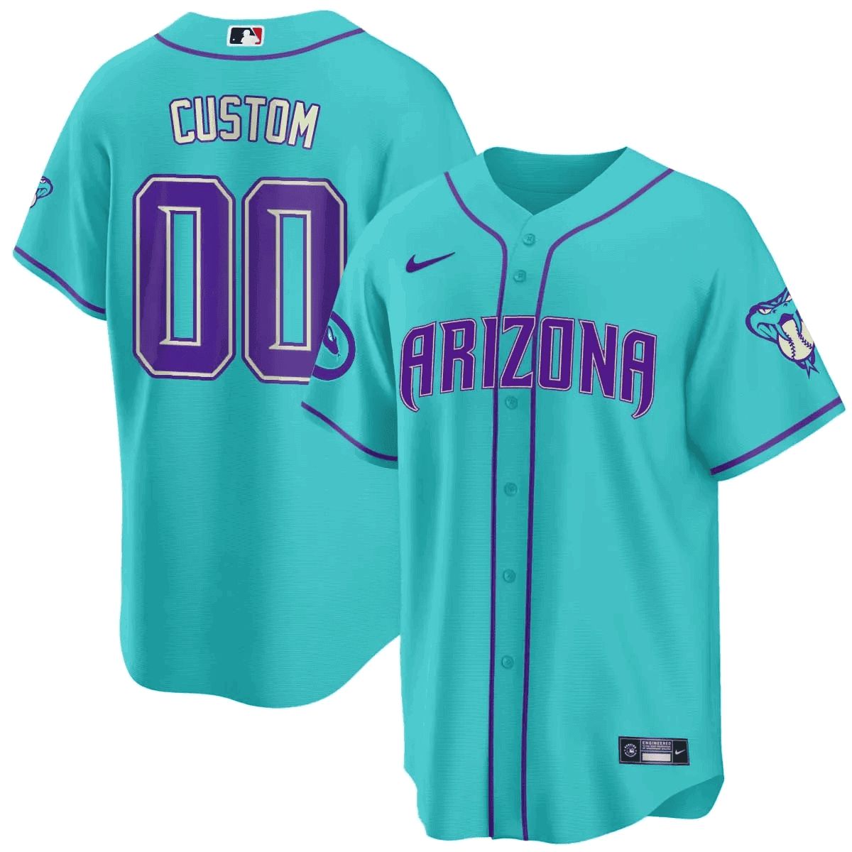 Men Arizona Diamondback Light Blue Nike 2024 Teal Purple Custom MLB Jersey->customized nfl jersey->Custom Jersey